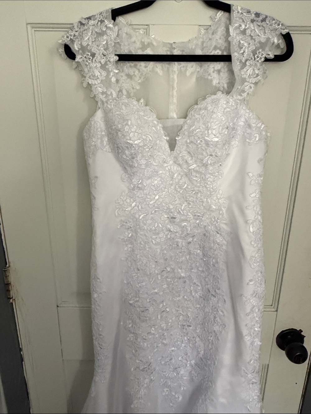 Ivory Lace Mermaid Wedding Dress with Floral Appliqué - Picture 4 of 16